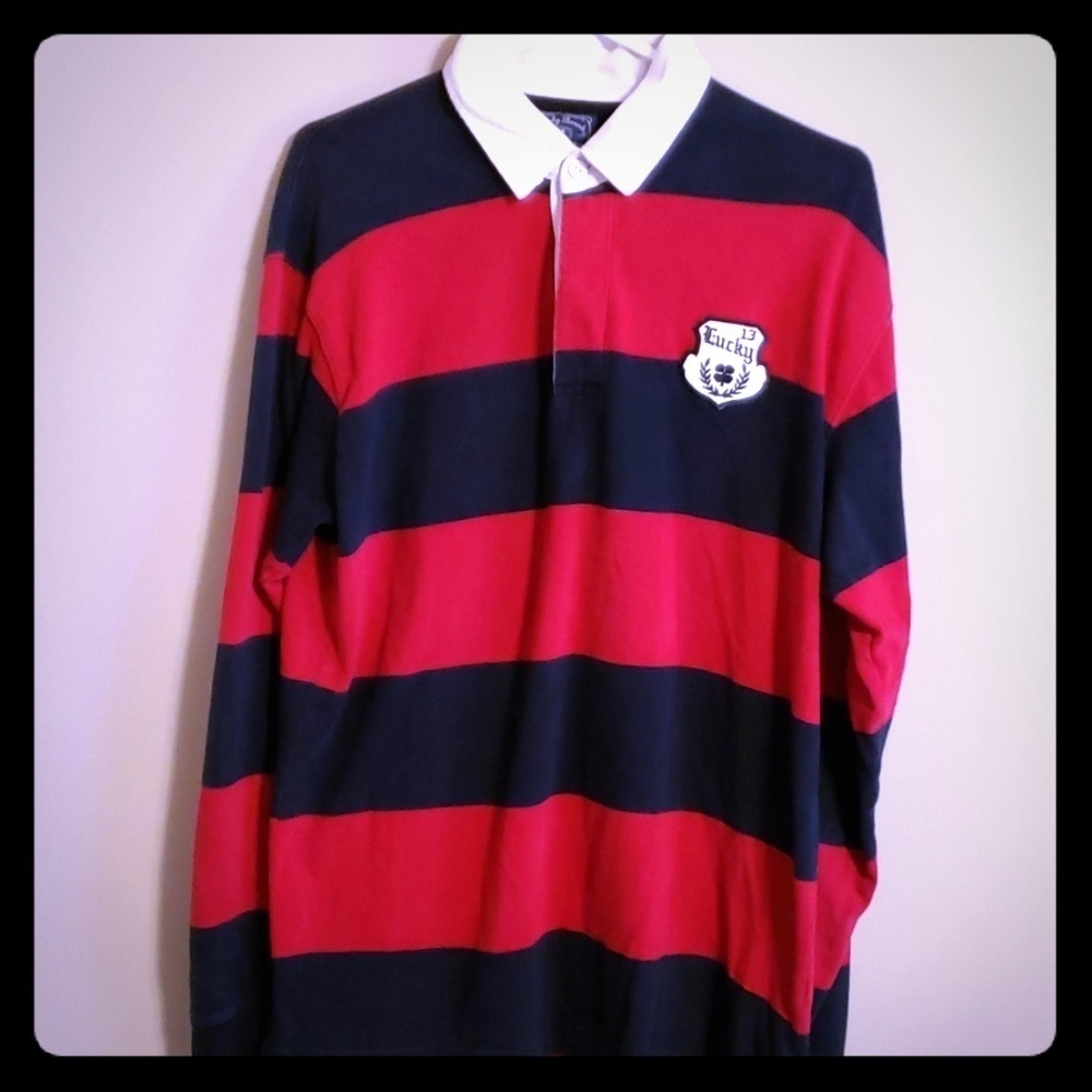 Long sleeve black & red polo lucky brand